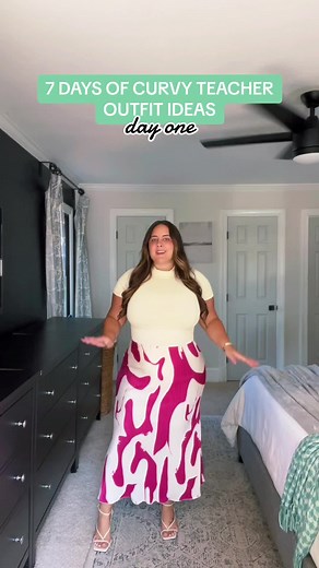 DAY 1: Seven days of teacher outfits on a size short curvy size 14 with a fuller bust! This look definitely looks a bit more dressy with the heels, but it is NOT sacrificing comfort! That said, you could swap the heel for a cute mule or even some sneakers! The top is shown in size L. It comes in a two pack and the other color is black. Perfect staples for many work outfits! The skirt is shown in size XL, and as mentioned, it is slightly sheer, so a slip is needed if pairing with a darker bodysui