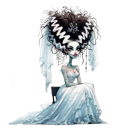 Bride of Frankenstein Halloween Clipart: 10 JPG White Background Digital Download Print Sublimation - Etsy