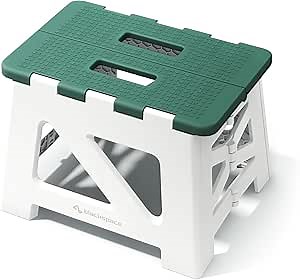 BLACKSPACE 9" Folding Step Stool for Kids or Adults, 300 lbs Capacity Non-Slip Compact Plastic Foldable Step Stool with Handle, Portable Lightweight Small Stool for Home or Kitchen(Green)