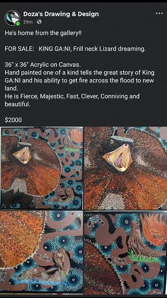 Frilled Neck Lizard Dreaming Artwork for Sale