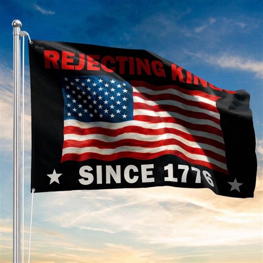 🇺🇸👑 No kings. No dictators. Just freedom. This flag celebrates America’s founding values of liberty and equality, rejecting monarchs and dictators in favor of democracy and the will of the people. 👉Shop now: https://flagwix.com/products/rejecting-kings-since-1776-no-kings-grommet-flag-tqn5643tth?variant=40315947319425 | Unique Flags