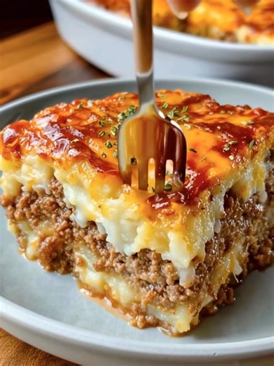 Cowboy Meatloaf & Potato Casserole A hearty, cheesy, layered bake of seasoned beef and creamy mashed potatoes — comfort food at its best. Yield: 6 servings | Temp: 375°F (190°C) | Time: 1 hour Key Ingredients First: 1½ lb ground beef 2 cups mashed potatoes 1 cup shredded cheddar cheese 1 medium onion, finely diced ................................. Full Recipe in First Cօʍʍеոτ 👇 | Cooking with Aunt Sue