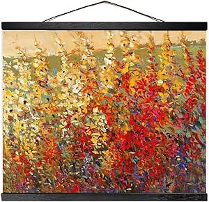 Field of Spring Flowers I Hanging Poster Canvas Print Ready to Hang, Floral Wall Decor, 20"x16"
