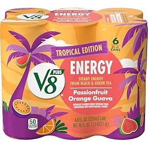 V8 +Energy Passionfruit Orange Guava Juice Energy Drink, 8 fl oz Can (6 Pack)