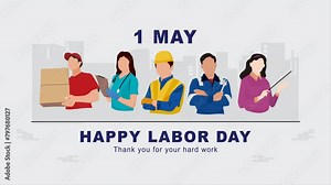 Happy Labor Day with People of Different Occupations. Animation 4K Video great for celebrations labor day around the world