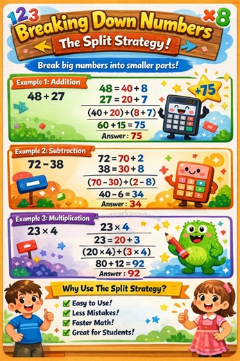 Math is easier when you break it down! 💡 Learn the Split Strategy and become faster at calculations. #MathMadeEasy #SplitStrategy #MentalMaths #KidsLearning #FunWithMath #PrimaryMath #zynosparkacademy | Zynospark Academy