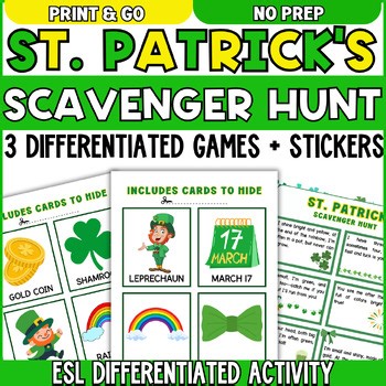 ESL St. Patrick’s Day Activity–Differentiated Scavenger Hunt Riddles & Pictures