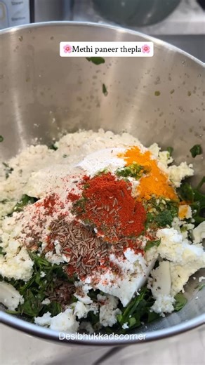 Sheetal on Instagram: "Kids want tasty, Mom wants healthy — Methi Paneer Thepla delivers both 😌❤️ Fresh methi + crumbled paneer + warm spices = thepla that disappears fast! 😄🔥 Ingredients • 2 cups whole wheat flour • 1 cup fresh methi leaves (finely chopped) • ½ cup paneer (grated or crumbled) • 1 tsp green chilli and garlic paste • ½ tsp turmeric • ½–1 tsp red chili powder • 1 tsp cumin seeds and ajwain • Salt to taste • 1–2 tsp oil (for kneading) • Water as needed • Oil for cooking the thep