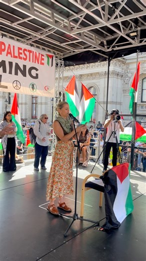 Palestine Solidarity Campaign on Instagram: "@denisegough1 ends her incredible speech at our demonstration for Palestine today by reading a poem written by the Palestinian poet from Gaza, Nour Abdel Latif, called “If I Must Starve” 🇵🇸"