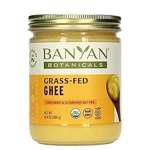 Banyan Botanicals Grass-Fed Ghee – Original Cultured Organic Ghee (Clarified Butter) – Tasty Oil & Butter Alternative for Cooking & Baking – 13.4 oz – Non-GMO Gluten Free Vegetarian