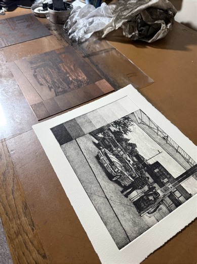 The second print pulled from my etched copper plate, with some close-up shots. #art #printmaking #etching #ink #illustration
