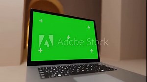 Laptop Animation 3D Render Blank With Green Screen Choram Key