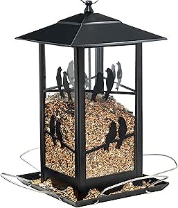 Vivace Bird Feeder, Large 4LBs Metal Hanging Feeder With Perches for Wild Birds, Outdoor Garden and Backyard, Black