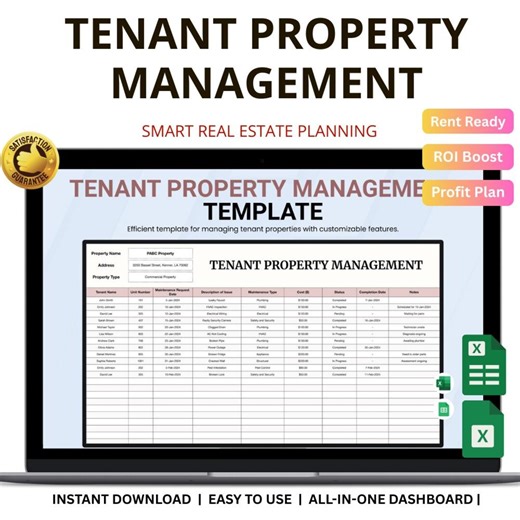 Tenant Property Management Template Excel & Google Sheets: Track Tenants, Rent Payments and Property Details - Etsy