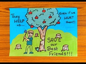 save trees drawing for school project|easy conservation of trees poster idea
