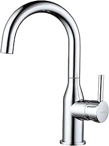 WOWOW Bar Sink Faucet Chrome Modern Single Handle Bar Faucet 1 Hole Small Kitchen Sink Faucet 360 Swivel RV Sink Faucets Mini Bar Tap with Water Supply Hoses