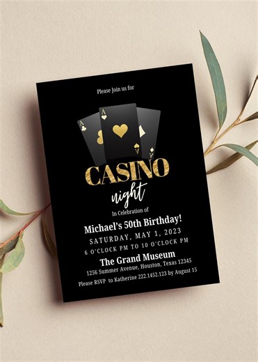 Editable Casino Night Invitation, Casino Birthday, Printable or Digital Invitation - Etsy