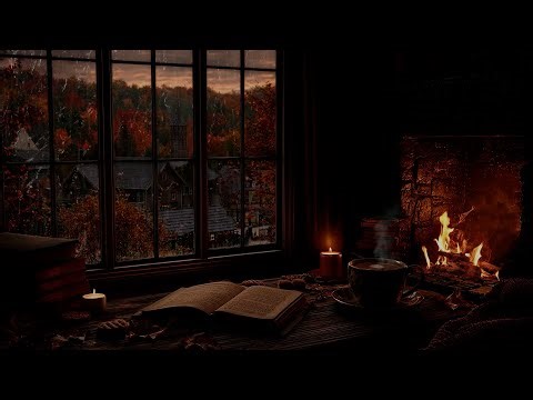 Rainy Autumn Cabin Ambience 🌧️ Fireplace Sounds & Forest Rain for Relaxation & Focus