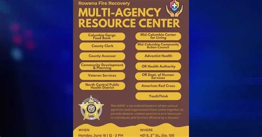 Wasco County opens resource center for Rowena Fire victims