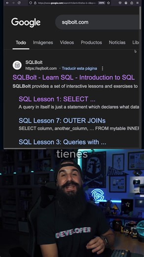 🚀 Aprende SQL y bases de datos desde cero, de forma práctica y sencilla. SQL (Structured Query Language) es un lenguaje de programación utilizado para gestionar y manipular bases de datos. Este curso incluye: 👉 20 lecciones con todos los fundamentos 👉 Explicación teórica clara 👉 Ejercicios interactivos directamente desde la web 🎓 100% gratis en sqlbolt.com 💡 Con este recurso, darás tus primeros pasos en SQL de forma fácil y guiada. #programacion #programadores #sql #curso #software