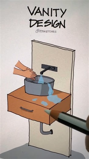 Bhupeshkumar - 07Sketches (Architecture & Design) on Instagram: "Stop using countertop sinks with open vanities. They splash water, are tough to clean, and collect dust. Go for a closed vanity with an undermount sink for storage and a neater look, and keep your faucet around 20 cm to avoid splashes. #vanity #sink #interiordesign"