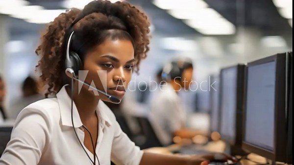 Diligent female call center agent, focused and dedicated, managing tasks on a computer within the central customer service hub