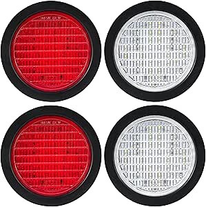 4 Pcs 4" Round LED Trailer Tail Lights 40 LED Stop Turn Tail Brake Backup Reverse Lights for Trucks RV, Waterproof Sealed Fog Lights Flush Mount 12V (2Red+2White)