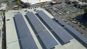 Westfield Topanga and The Village solar panels above car park, California aerial