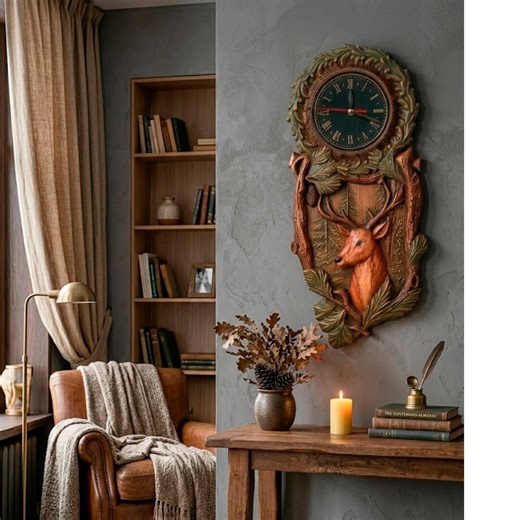 Large Wooden Deer Wall Clock, Antique Carved Rustic Western Gift, Cabin Black Forest Decor - Etsy