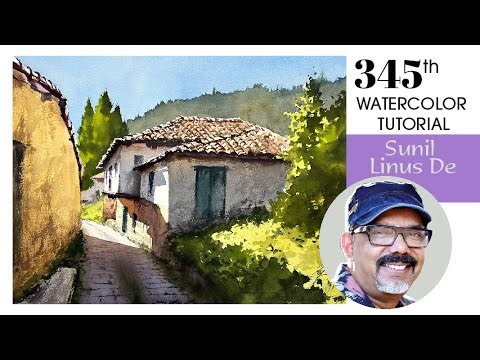 Sunlit Village Path: Watercolor Architectural Landscape Tutorial #345 | Sunil Linus De