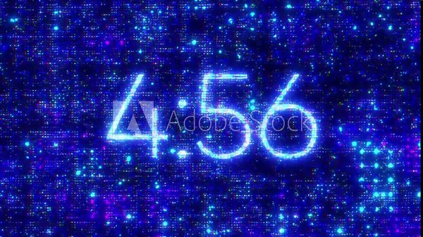 5 minute real time countdown. Digital timer on a technological background with noise and artifacts