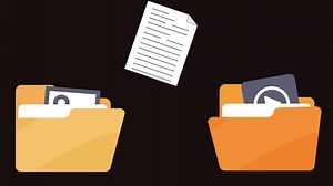 Download File transfer computer folder to folder animation Alpha Channel. File copying and pasting upload and download concept. Transferring Document, Video, image and PDF Files, data backup Monitor Screen. for free