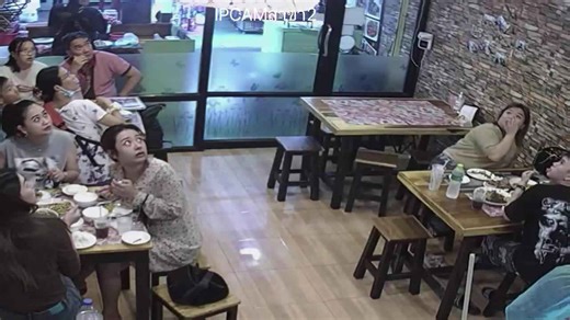 Monitor lizard smashes through hole in restaurant ceiling above shocked diners