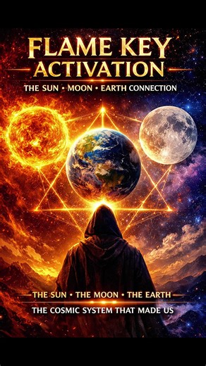 🔥 FLAME KEY ACTIVATION — THE SUN • MOON • EARTH CODE From the beginning of life on this planet, three celestial forces have shaped the conditions that make existence possible: the Sun, the Moon, and the Earth. The Sun is the primary engine of life. Every plant, every breath of oxygen, and nearly every form of energy that fuels the biosphere originates from solar radiation. Inside its core, nuclear fusion converts hydrogen into helium, releasing enormous energy that travels 93 million miles thro