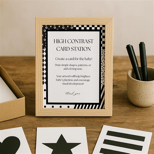 High Contrast Card Station: Baby Shower Activity Sign, Sensory Cards (canva Template, Instant Download) - Etsy
