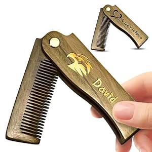 Personalized Wooden Beard Comb for Men, Custom Folding Pocket Comb for Moustache Beard & Hair Sandalwood Combs,Gift for Men