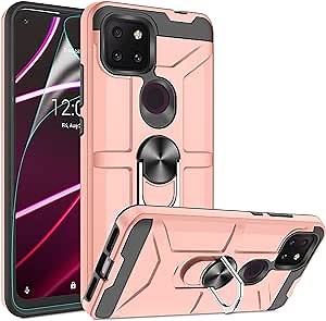 T-Mobile Revvl 5G Case, TCL Revvl 5G Phone Case with HD Screen Protector, Atump 360° Rotation Ring Magnetic Kickstand Dual Layer Shock Absorption Protective Case for T-Mobile Revvl 5G, Rose Gold