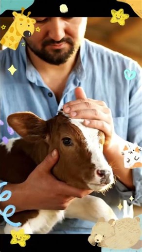 Rescued Calf Being Fed by Human and Meets Cows 🐄❤️