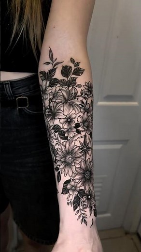 Floral Forearm Sleeve Tattoo | Blackwork Whip Shading Design