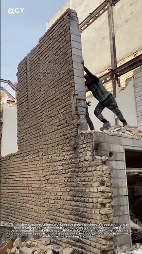 "One Man vs. Wall! 💪 How to Safely Topple a Wall Alone (No Tools Needed!)"