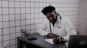 telehealth with virtual doctor appointment and online therapy session. Black doctor online conference