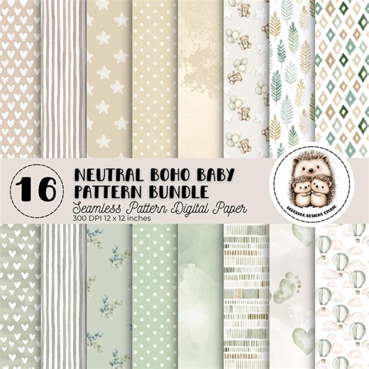 Neutral Boho Baby Shower Patterns, Watercolor Digital Paper (digital Download, Commercial Use) - Etsy UK