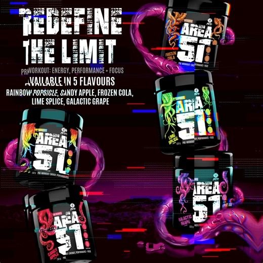 ⚠ WARNING - Large amounts of caffeine locked inside ⚠ Not for the faint-hearted, our triple caffeinated pre-workout AREA 51 is sure to get you straight into FULL-BEAST-MODE and ready to take your workouts to the next level. AREA 51 contains 200mg of caffeine from three different sources (Guarana, Caffeine, ZumXR®) offering both short and sustained-release energy. 💪The feedback is in, this pre-workout is explosive and to be used in the AM, if you dare!! ⚠ Break into the restricted zone and redef