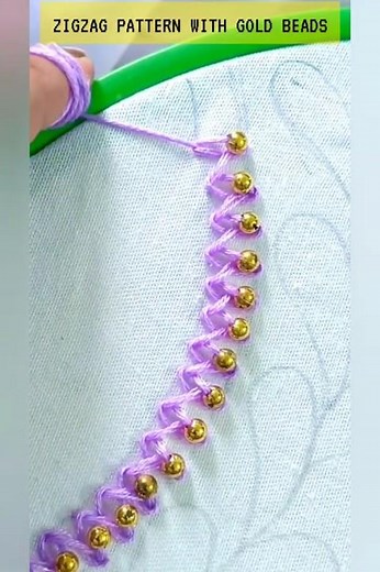 Beautiful Beaded Embroidery Pattern with Purple Thread | Easy Hand Stitch Tutorial #embroiderydesain