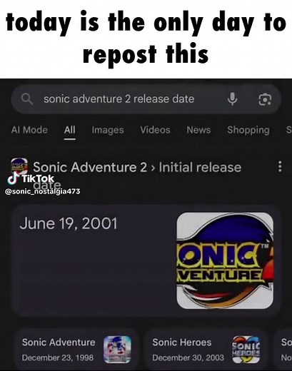 Sonic adventure 2 anniversary #sonic #sonicthehedgehog #shadow #shadowthehedgehog #sonicadventure2 #sa2 #nostalgia #peak #peakfiction #fyp #viral #fypシ #viral #gaming #sega #dreamcast #idk