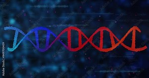 DNA strand and binary coding, scientific data processing animation