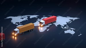 Battery Supply Chain – Cargo Containers and Trucks Transporting Raw Materials for EV Batteries, Global Logistics Shipping Yard Footage