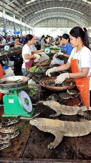 Traditional market full of Komodo dragons and pythons‪@muhammadarif-ai‬