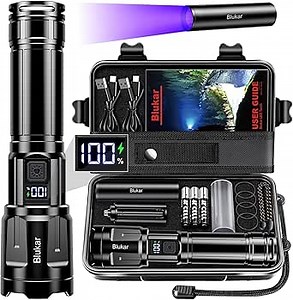 Blukar Flashlight High Lumens Rechargeable- 3 Color Temperatures & 4 Modes, Adjustable Focus, IP67 Waterproof, Powerful Long Lasting Handheld Flashlight for Camping, Emergency, Hiking etc