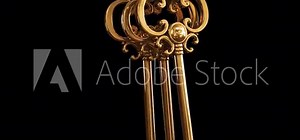 Fairy Golden Keys. 3D animation of a bunch of three magic keys swinging on a ring. Looped video with alpha channel.